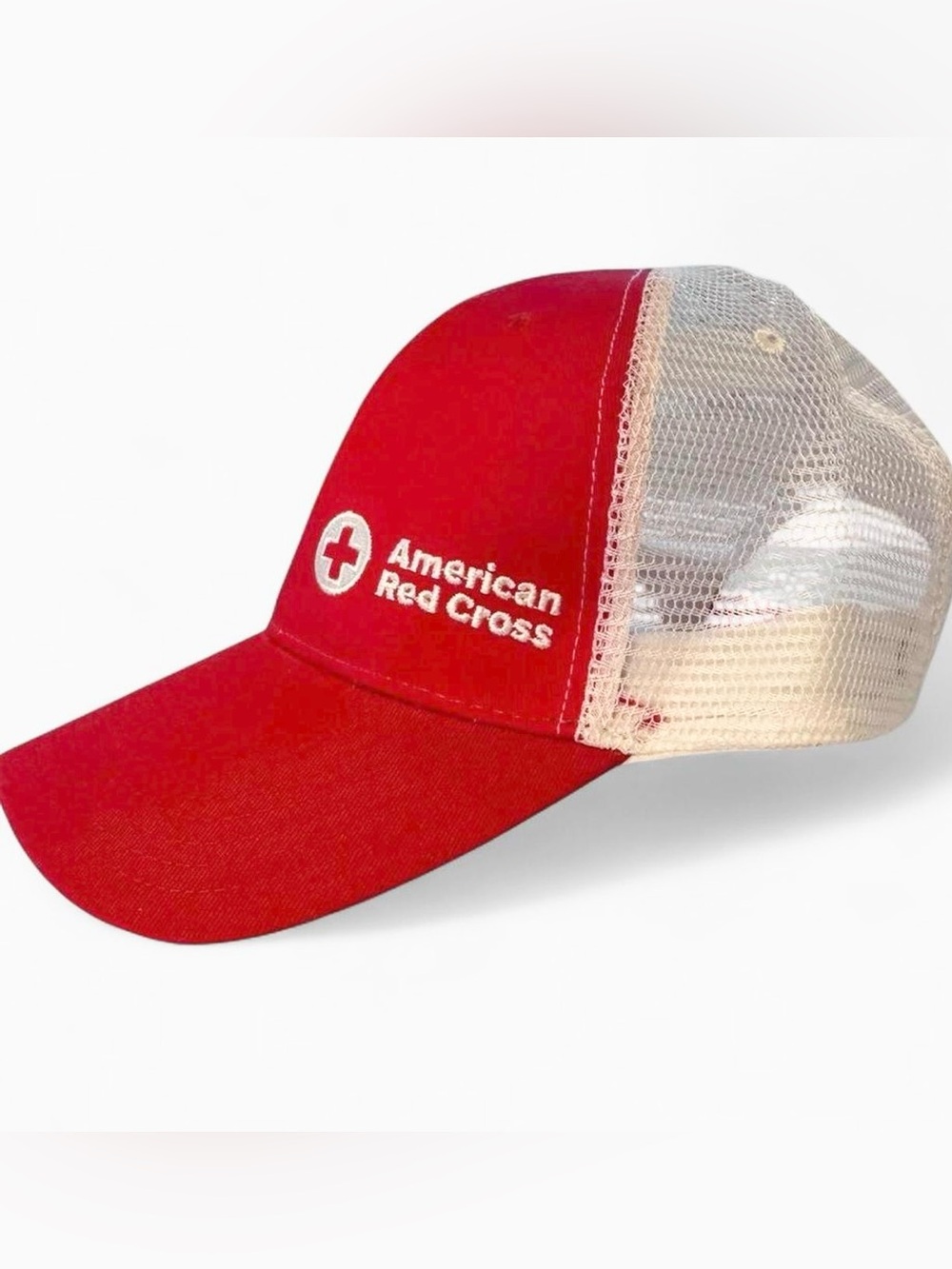 American Red Cross Red White Mesh Trucker Hat Velcro Back OS